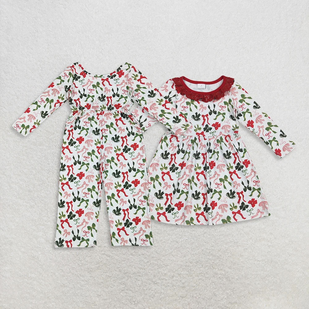 

z821-09 LR2203 Wholesale baby rompers kids clothes girl Christmas bow long sleeve zipper romper Boutique baby girl clothes