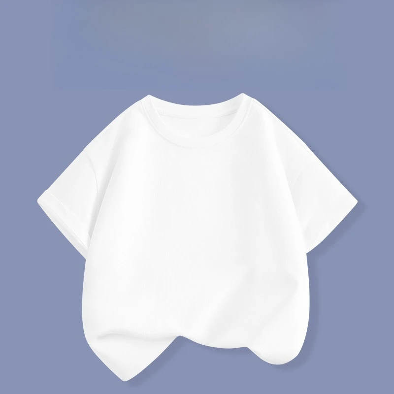 

Summer Kids White Short Sleeve T-Shirt 100% Cotton Thin Breathable Soft Cute Cartoon Print Casual Loose Fit Top for Boys Girls