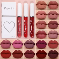 CmaaDu 3Pcs/Set Liquid Lip Gloss Lipstick Matte Finish Long-Lasting Colour Waterproof Lip Glaze Lipstick Cosmetic Makeup