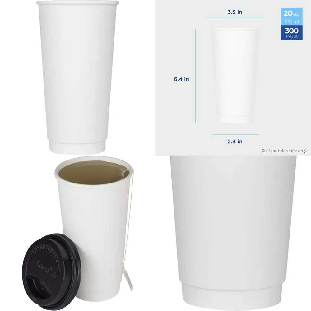 

20 oz Insulated Paper Hot Cups - Bulk Case of 300, Reusable and Eco-Friendly for Coffee and Beverages