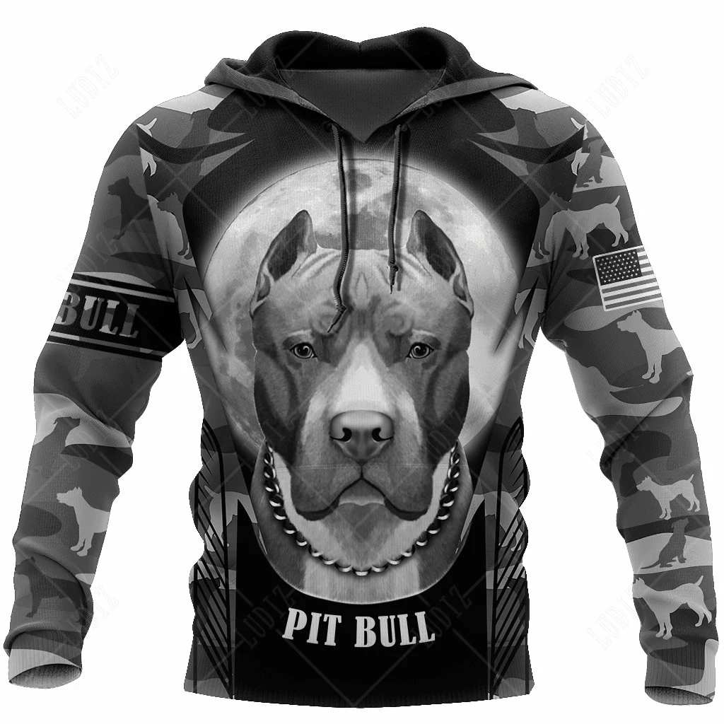 Pet Dog Pitbull Hoodies Men\'s Hoodie 3D Print Unisex Adult\'s Tops Autumn Long Sleeve Streetwear Hooded Hoodie For Men Clothing