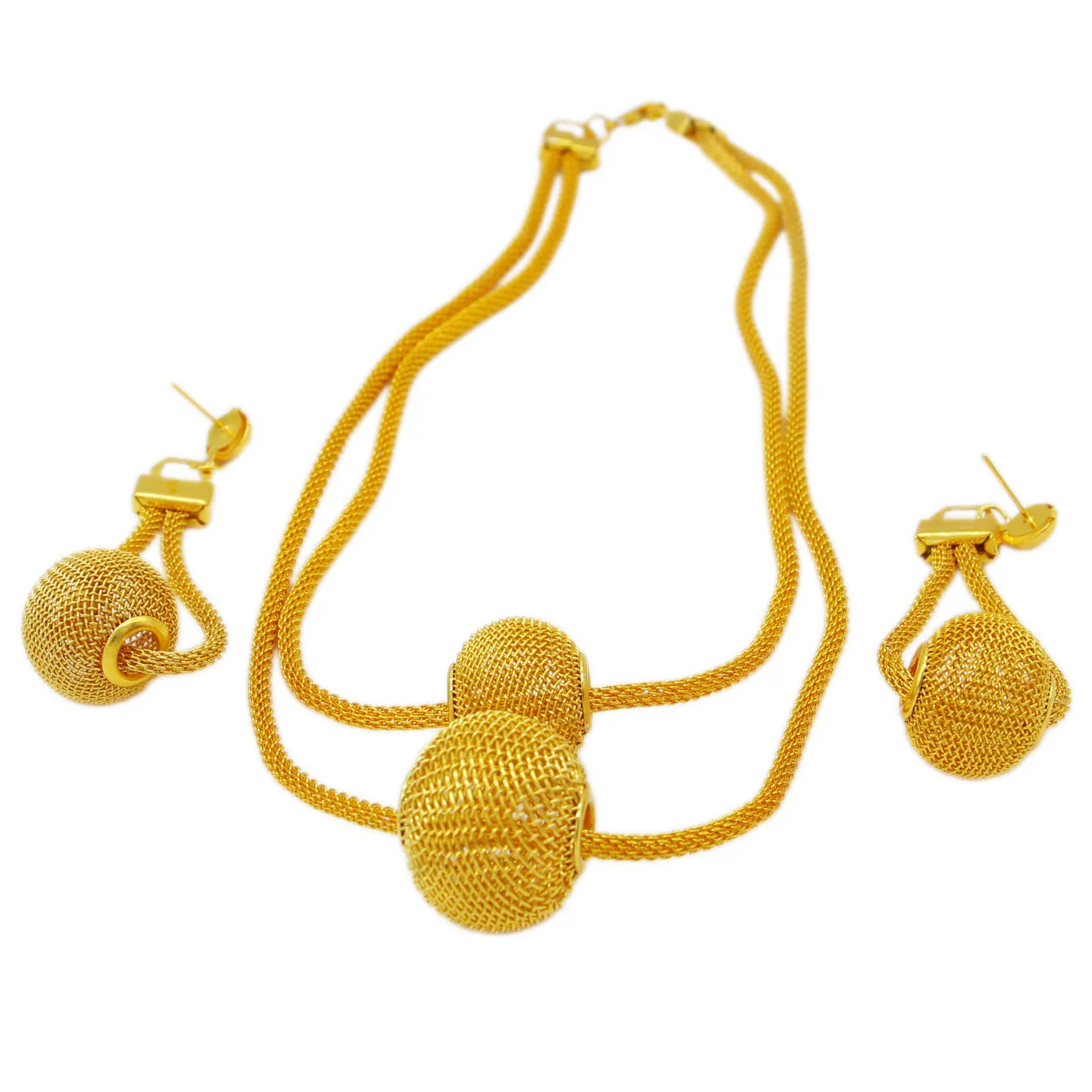 WDZUIAI Ball Trendy Duabi Gold Color Necklace&Earrings Jewelry Set Ethiopian African French Women Girls Party Jewelry Charm Gift