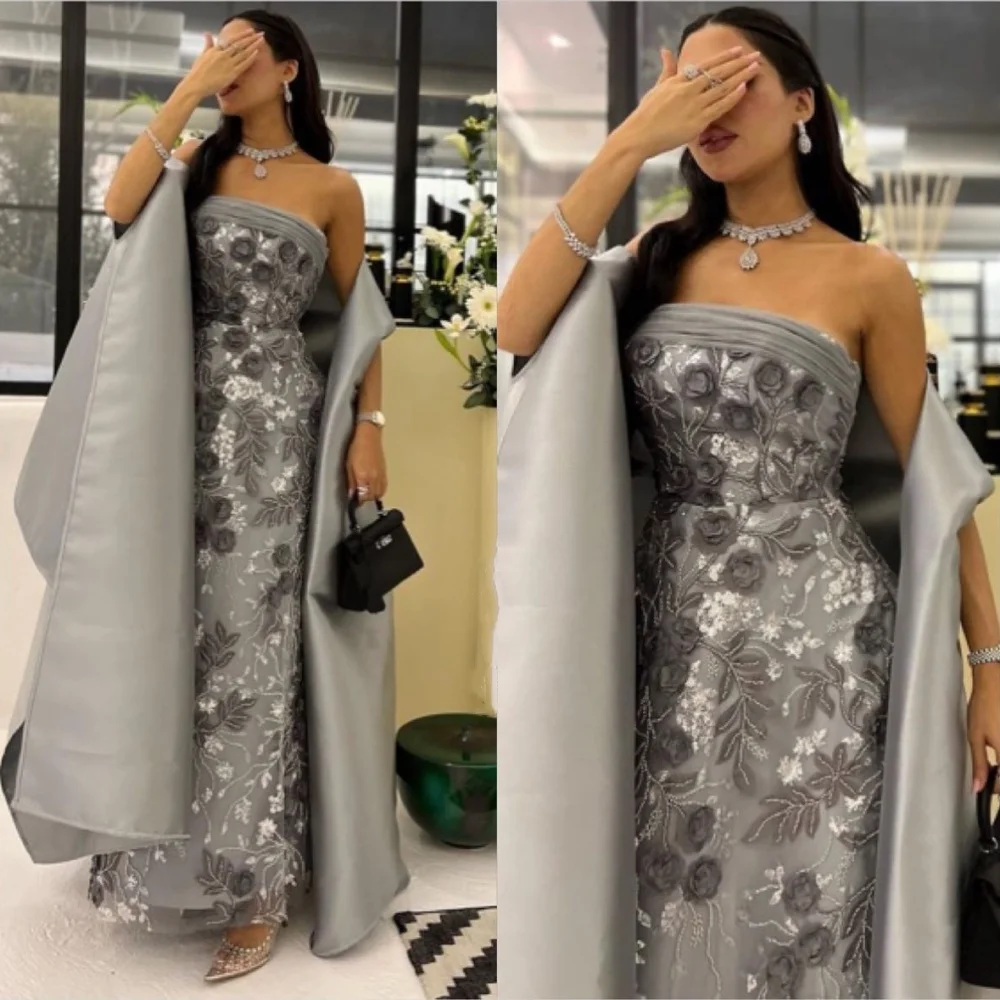 

Customized High Quality Customized Elegant Strapless Sheath Floor Length es Rhinestone Applique Satin Customized