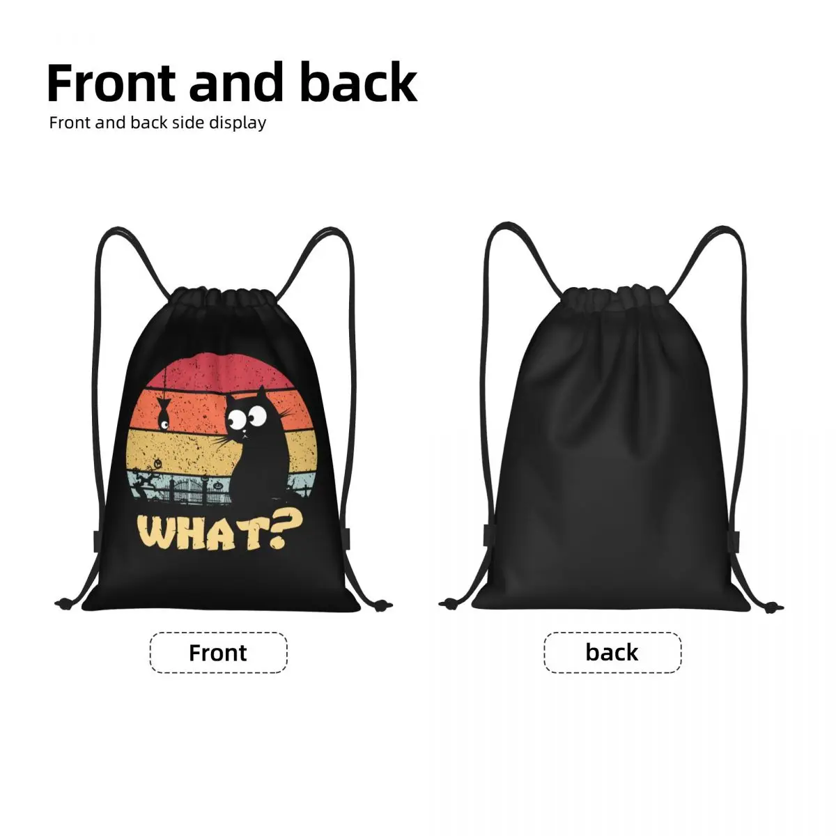 Custom Cat What Murderous Black Cat With Knife Drawstring Backpack Sports Gym Bag Vintage Halloween Shopping Sackpack