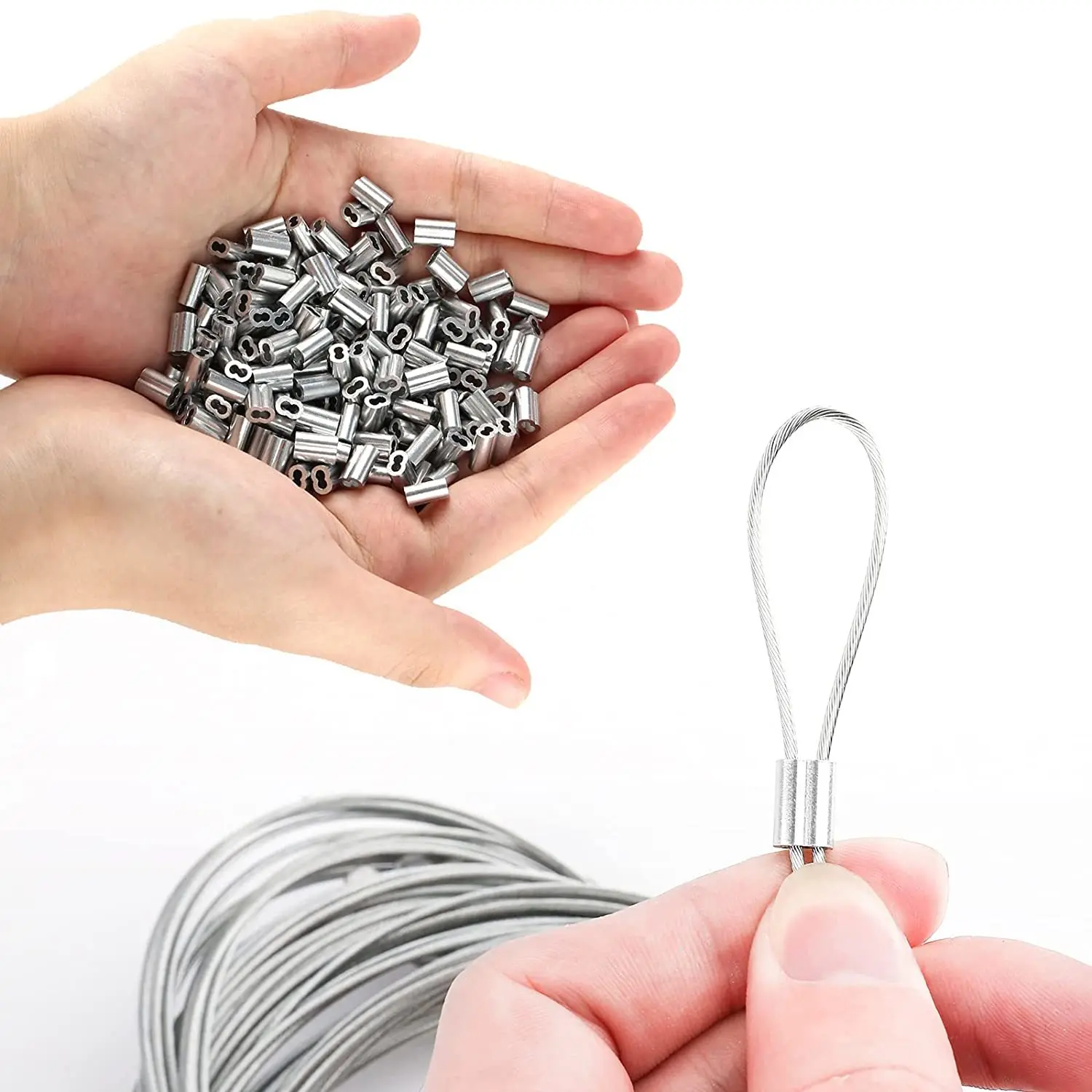 Wire Rope Crimping Fishing Swaging Tool Cable Crimps up to 2.2mm Aluminum Tube Double Barrel Ferrule Loop Sleeve