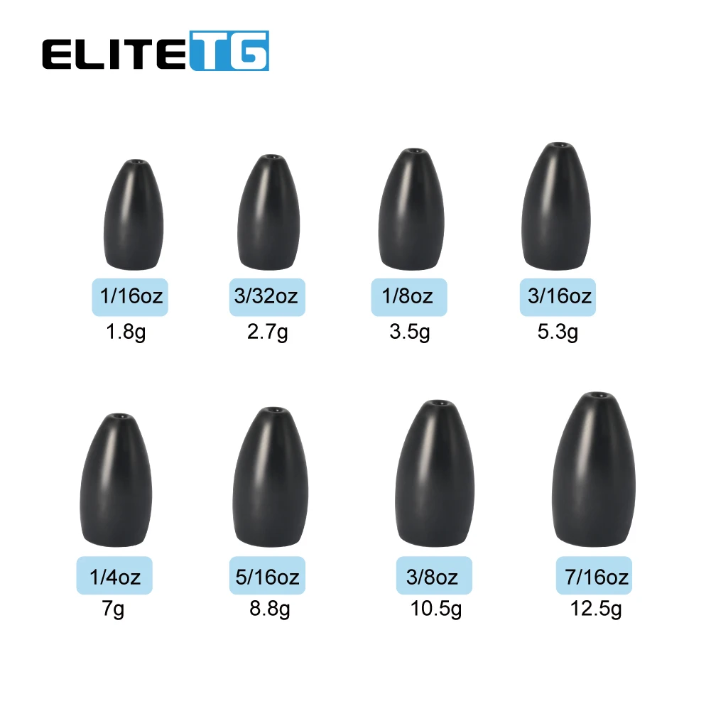 Elite TG 10PCS Tungsten Flipping Weights 1.8g-63g Bullet Bass Texas/Carolina Rig Trout Panfish Perch Lure Fishing Accessories