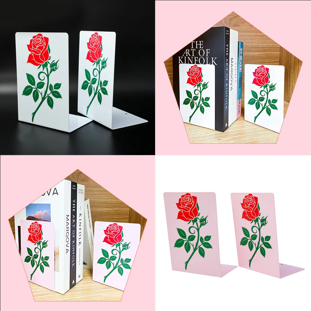 

Heavy metal bookshelf, equipped with bright roses, high-value holiday gifts, practical books, and file storage supplies.