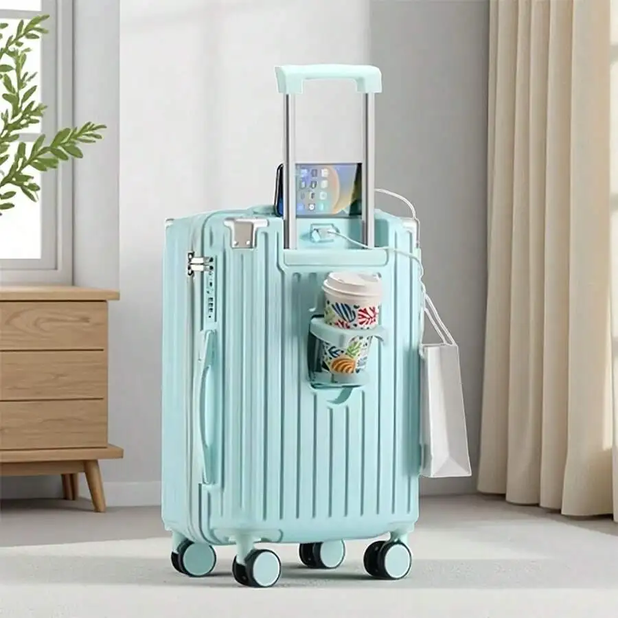20 Inch Carry On Luggage With Cup Holder & USB Port, Airline Approved TSA-Locked Luggage, Lightweight PC Material Travel Suitcas
