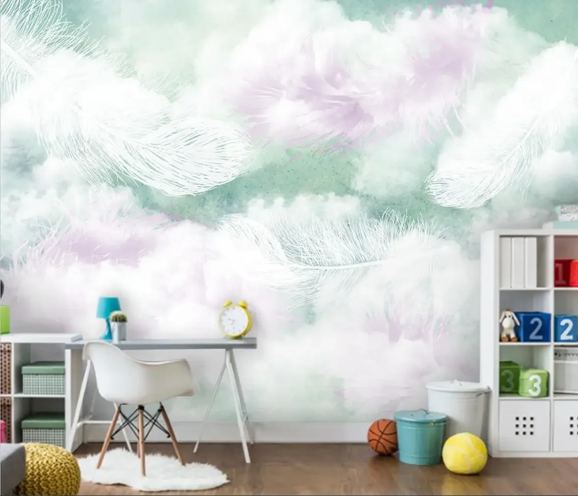 beibehang custom Nordic simple small fresh watercolor feather wallpaper for children's room decor bedroom 3D mural wall paper
