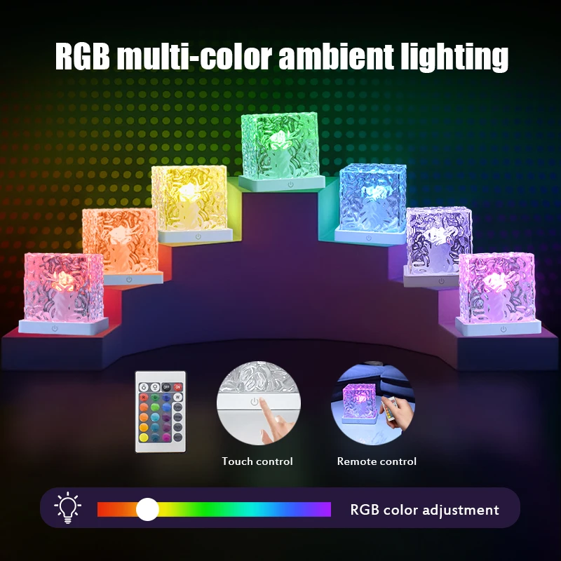 Simple innovative design atmosphere RGB 16-color atmosphere light Led remote control/touch water pattern cube art night light