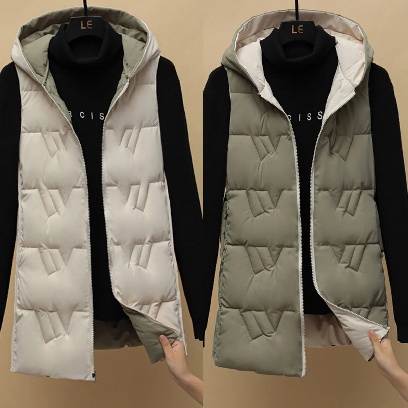 Autumn New Hooded Warm Reversible Coat Women 2024 Winter Zipper Loose Sleeveless Vest Jackets Female Streetwear жилетка женская