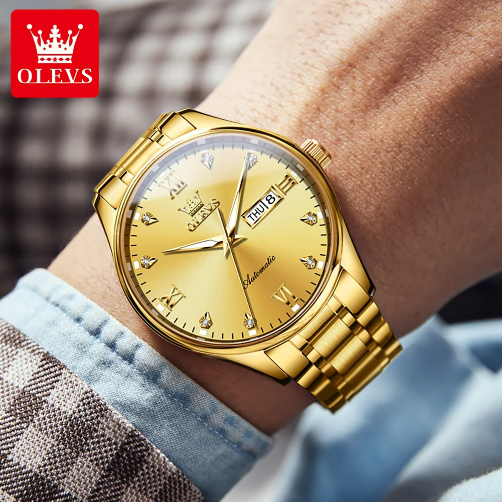 Imagem -03 - Olevs-relógio Mecânico Masculino Calendário Duplo Impermeável Luminoso Relógio de Mão Moda Relógios de Luxo 41 mm Dial 9955 Novo