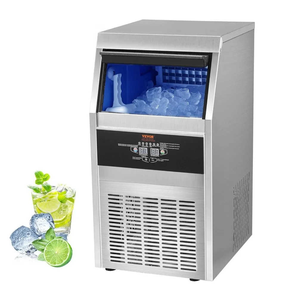 Steel Construction, Self Cleaning Ice Maker for Home Bar, Include Water Filter, Scoop, Connection Hose