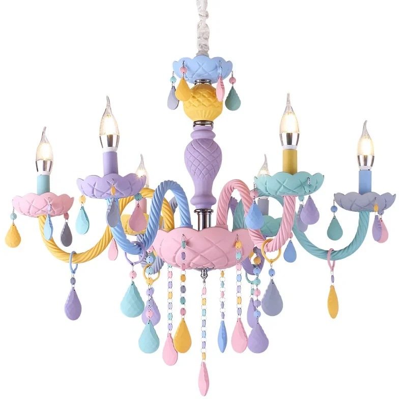 Imagem -03 - Lâmpada de Vela Europeia Lustre de Cristal Colorido Decoração Sala Estar Menina Princesa Quarto Macaron Luz Pingente