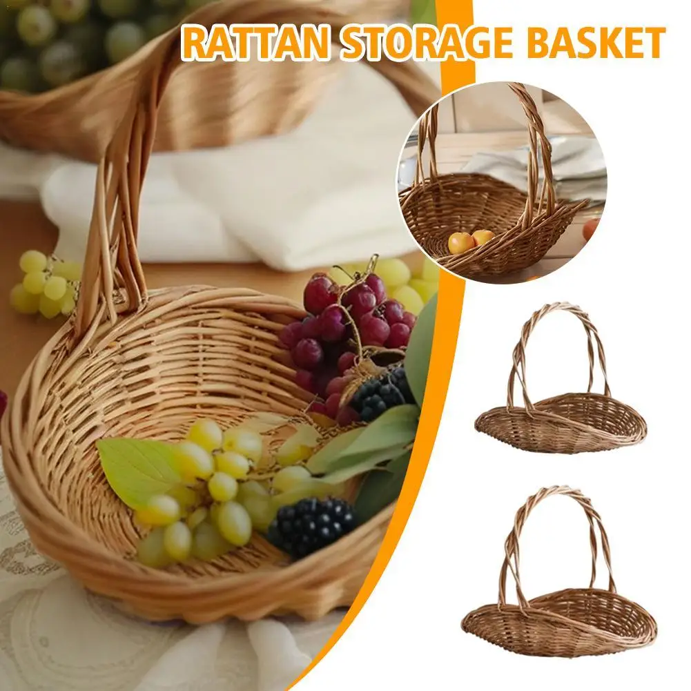 Flower Basket Straw Hand-woven Wicker Flower Portable Storage Basket Picnic Bamboo Rattan Fruit Picking Basket