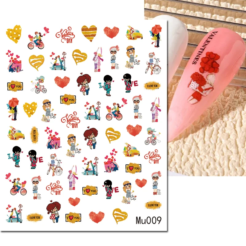 3d 네일 아트 슬라이더 스티커 발렌타인 섹시한 입술 립스틱 스커트 힐 Bowknot 사랑 편지 데칼 매니큐어 용 네일 장식