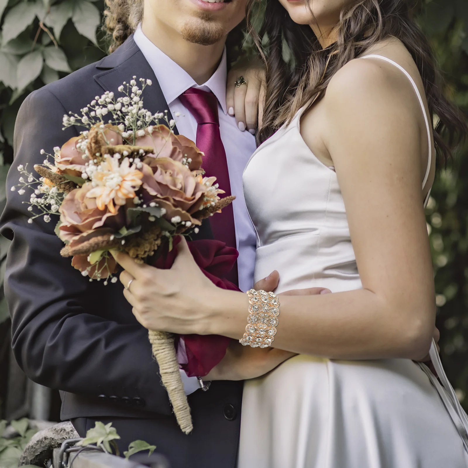 

Bridal Rhinestone Pearl Bracelet Rose Gold Elastic Stretch Wedding Jewelry Fashion Charm Unique Design Rhinestone Pearl Bangles