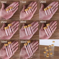 5pcs Dia 30mm 10/15/20/25/30/40/50/60ml Glass Bottles with Golden Aluminum Caps Potion bottles Spice Jars for Wedding Favors