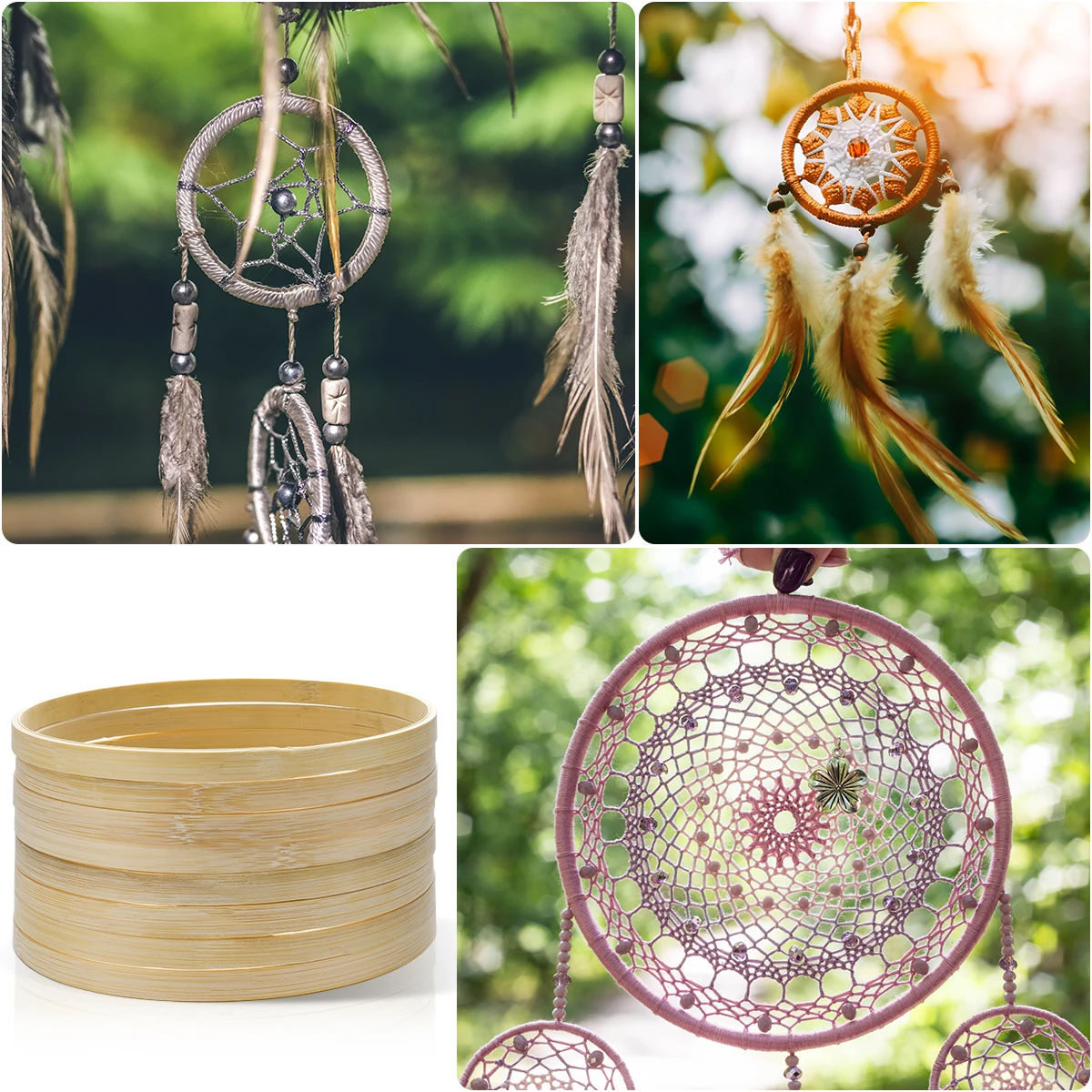 

10pcs Dreamcatcher Bamboo Rings Smooth Durable Wall Hanging Macrame Craft Hoop DIY Tools Decorative Bell Projects