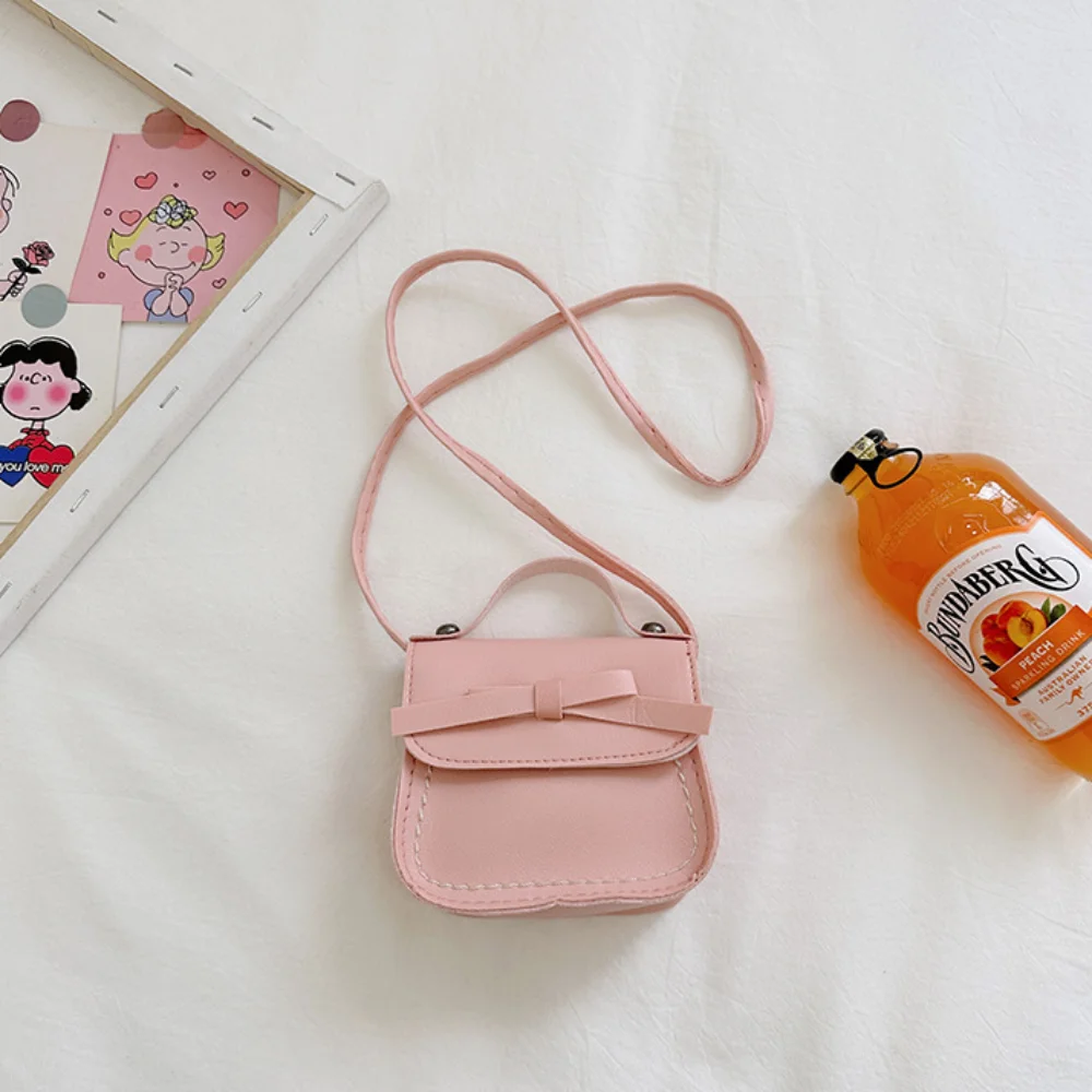 Cool PU Leather Bow Shoulder Bag Handbag Solid Color Bow Crossbody Bag Wallet Coin Purse Children Small Bag Gift