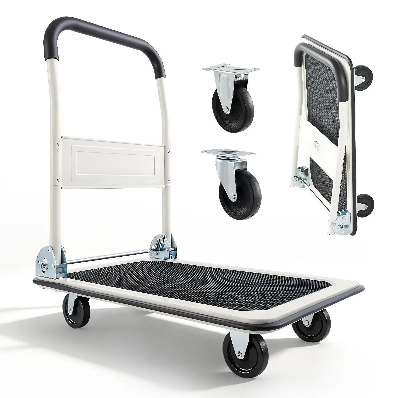 Foldable Push Cart Dolly 330 LBS Heavy Duty Folding Platform Hand Truck with 360 Swivel Wheels Flatbed Moving Trolley Cart Space Saving Collapsible Luggage Dolly for Warehouse Home Moving