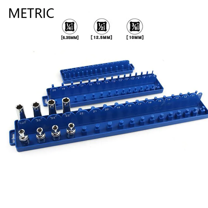 Metric Socket Wrench Head Storag Organizere 1/4\'\' 3/8\'\' 1/2\'\' Plastic Socket Tray Rack Holder Storage for Socket Wrenches