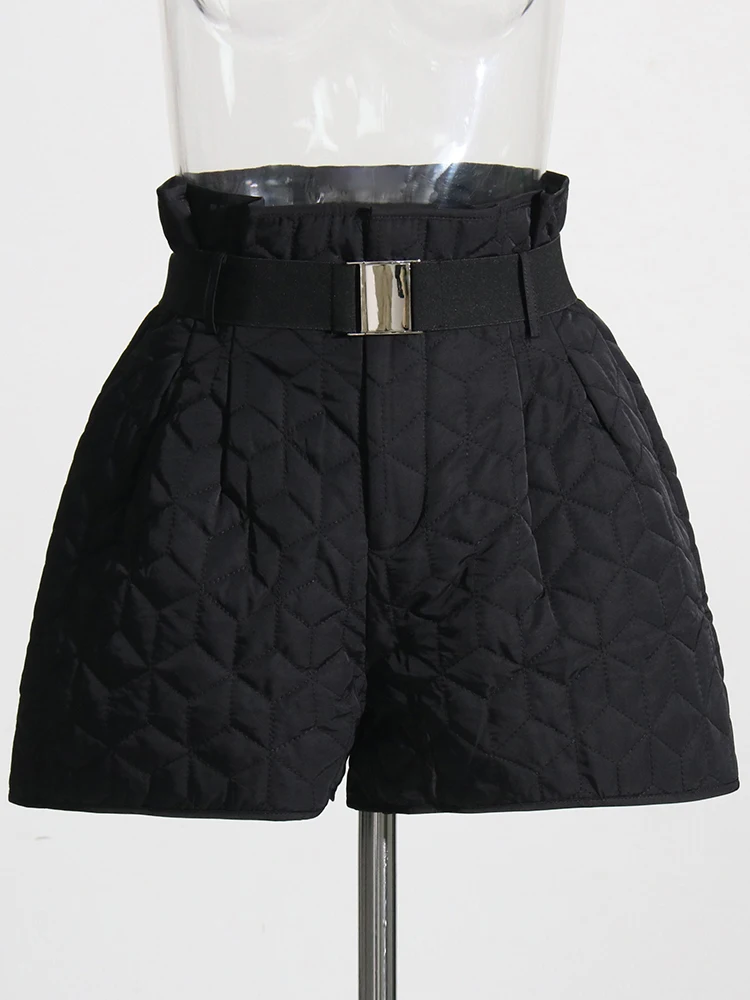 TWOTWINSTYLE Winter Shorts For Women High Waist Patchwork Pocket Minimalist Patchwork Drawstring Casual Short Pants Female New