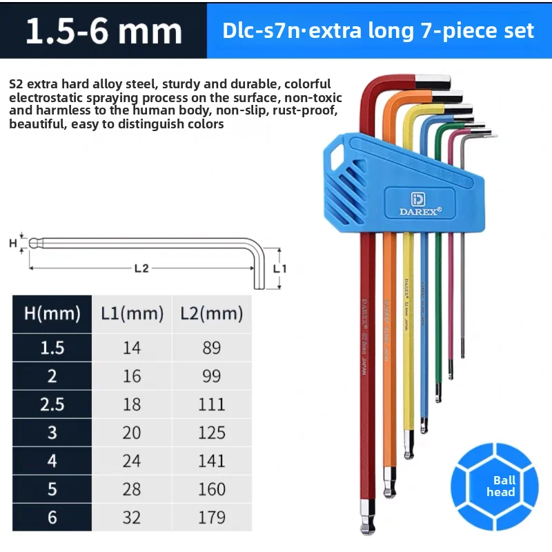 

DAREX Metric L-Type Colorful Ball Head Hex Key Set 7/9PCS Industrial Grade Precision Sprue Cutter Tool124