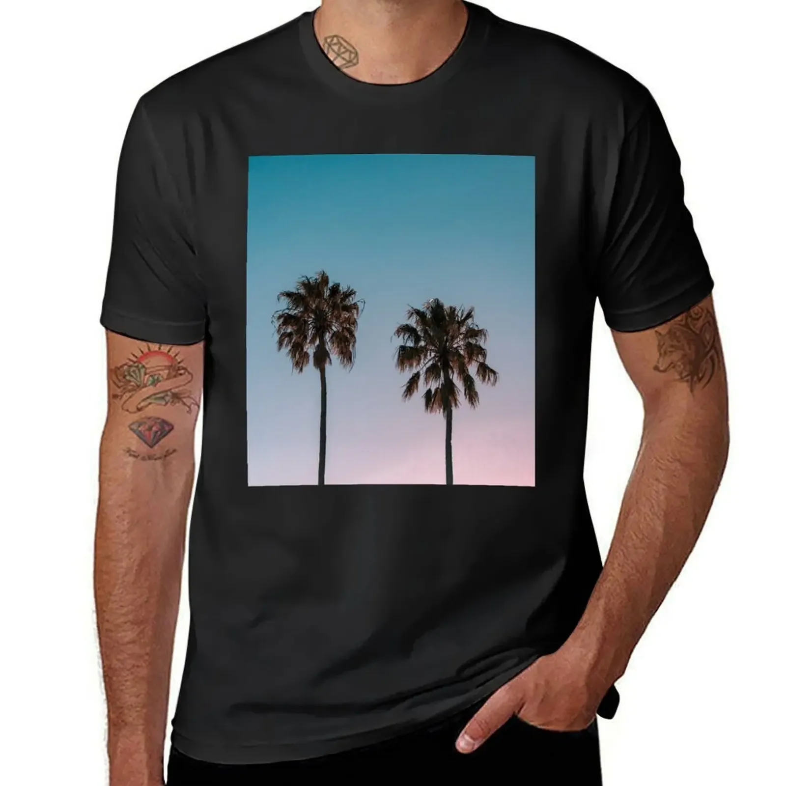 

California Sunset Palm Trees T-Shirt Luxury man Blouse summer tops oversizeds Men's clothing