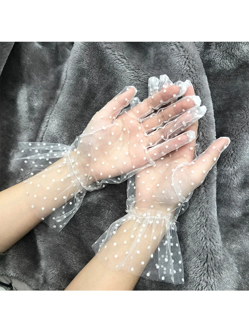 

1pc Sexy Transparentes Dot Print Black White Mesh Tulle GloveSpring Summer Thin Short Glove Club Prom Party Dancing Dress Glove