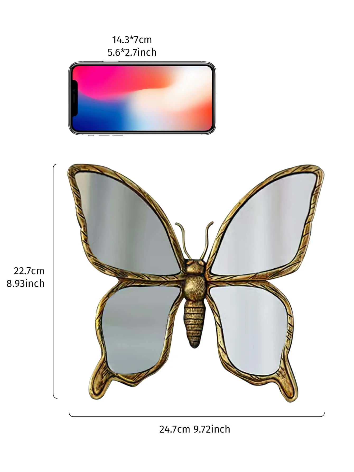 1PC Luxury Butterfly Shaped Decorative Hanging Ornament, Creative Living Room Butterfly Background Wall Decor, Home Decor Craft, Butterfly Makeup Mirror, Rococo Wall Decor, Carved Wall Ornament, Entryway Decorative Mirror, Vintage Hanging Mirror
