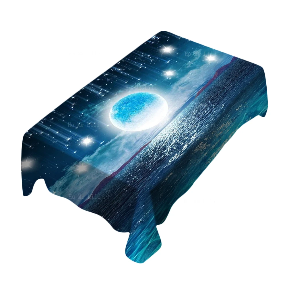 Moon And Stars Ocean Fantastic Meteor Beautiful Night Cosmic Galaxy Space Tablecloth By Ho Me Lili For Tabletop Decor