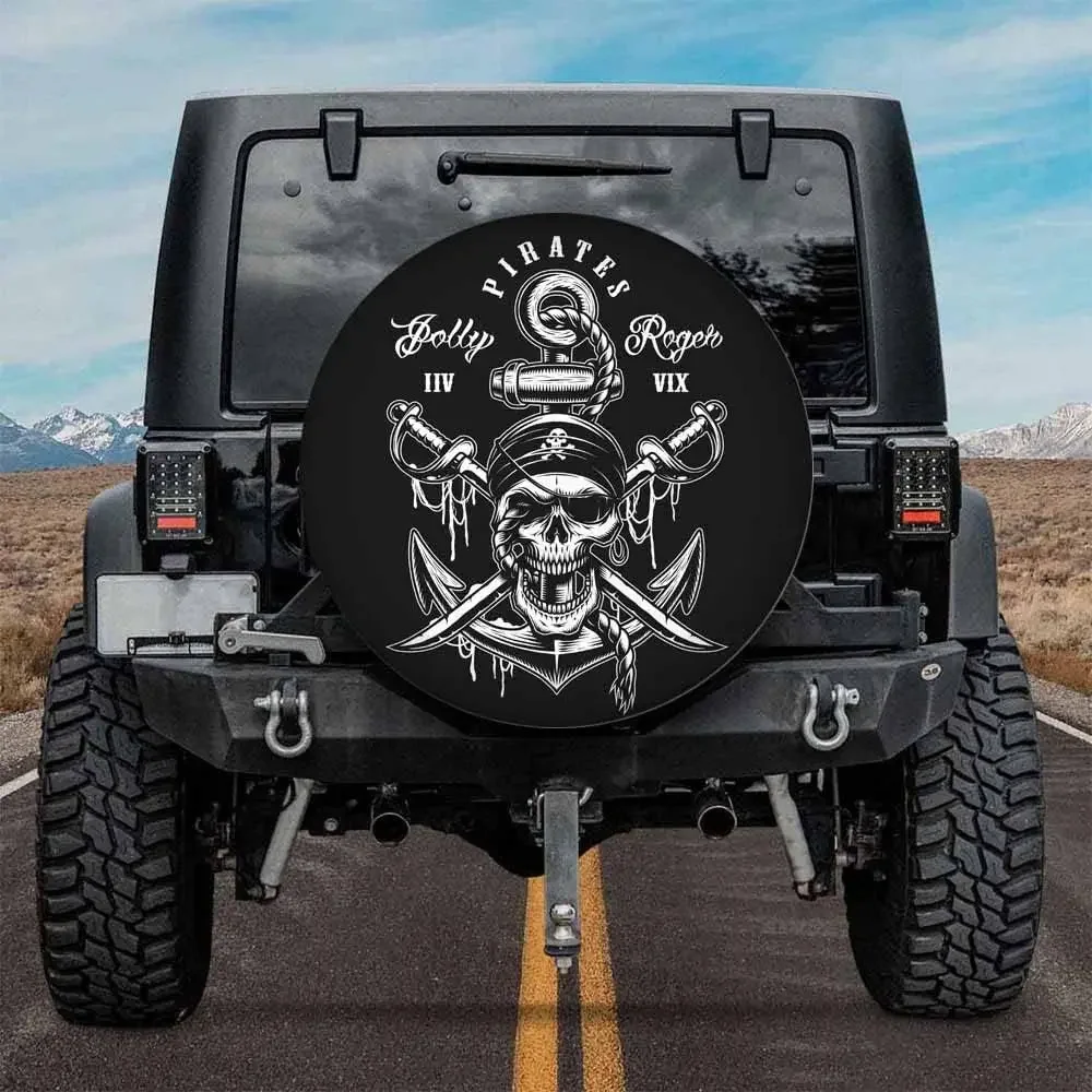 Pirate Skull Spare Tire Cover  Weatherproof Dustproof Universal Wheel Tire Covers for Rv SUV Trailer Truck Camper Travel