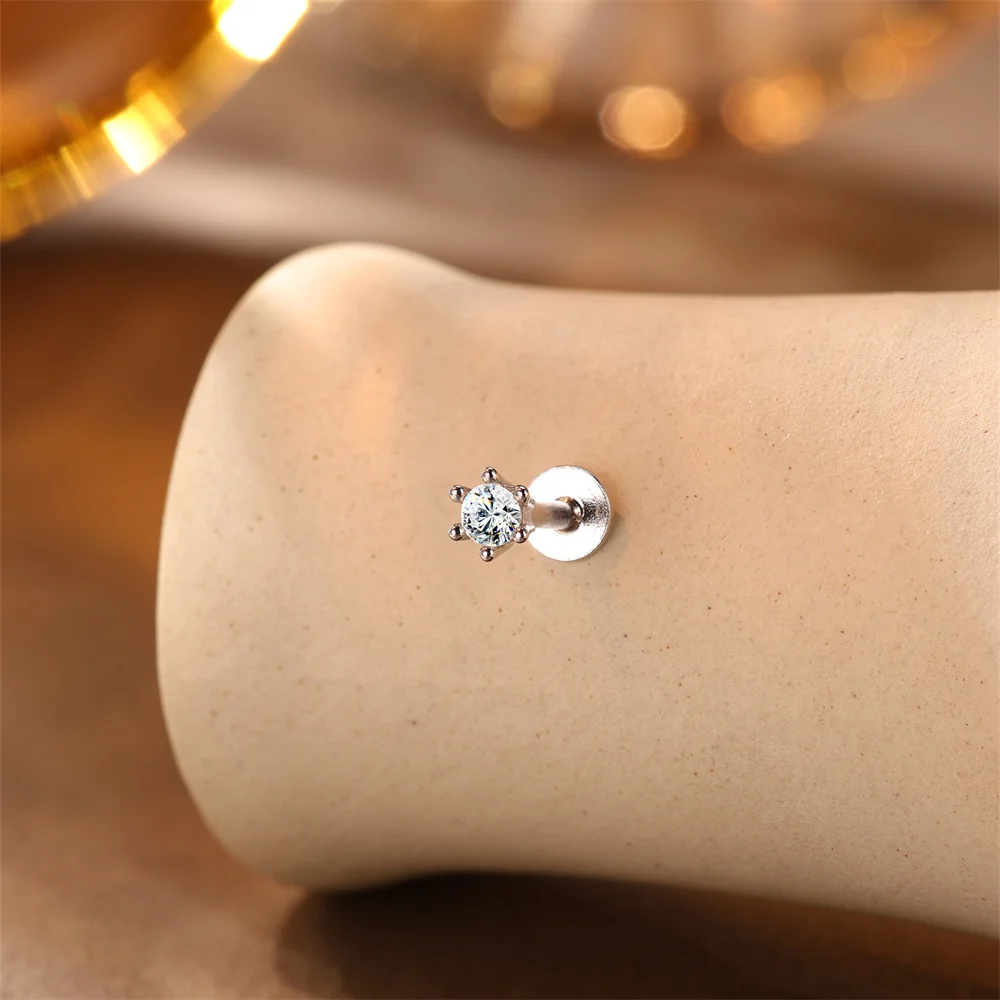 KOJ 1PC 925 Sterling Silver Moissanite Stud Earring C Shape Dangle Chain Design For Women Delicate Daily Party Jewelry Gift