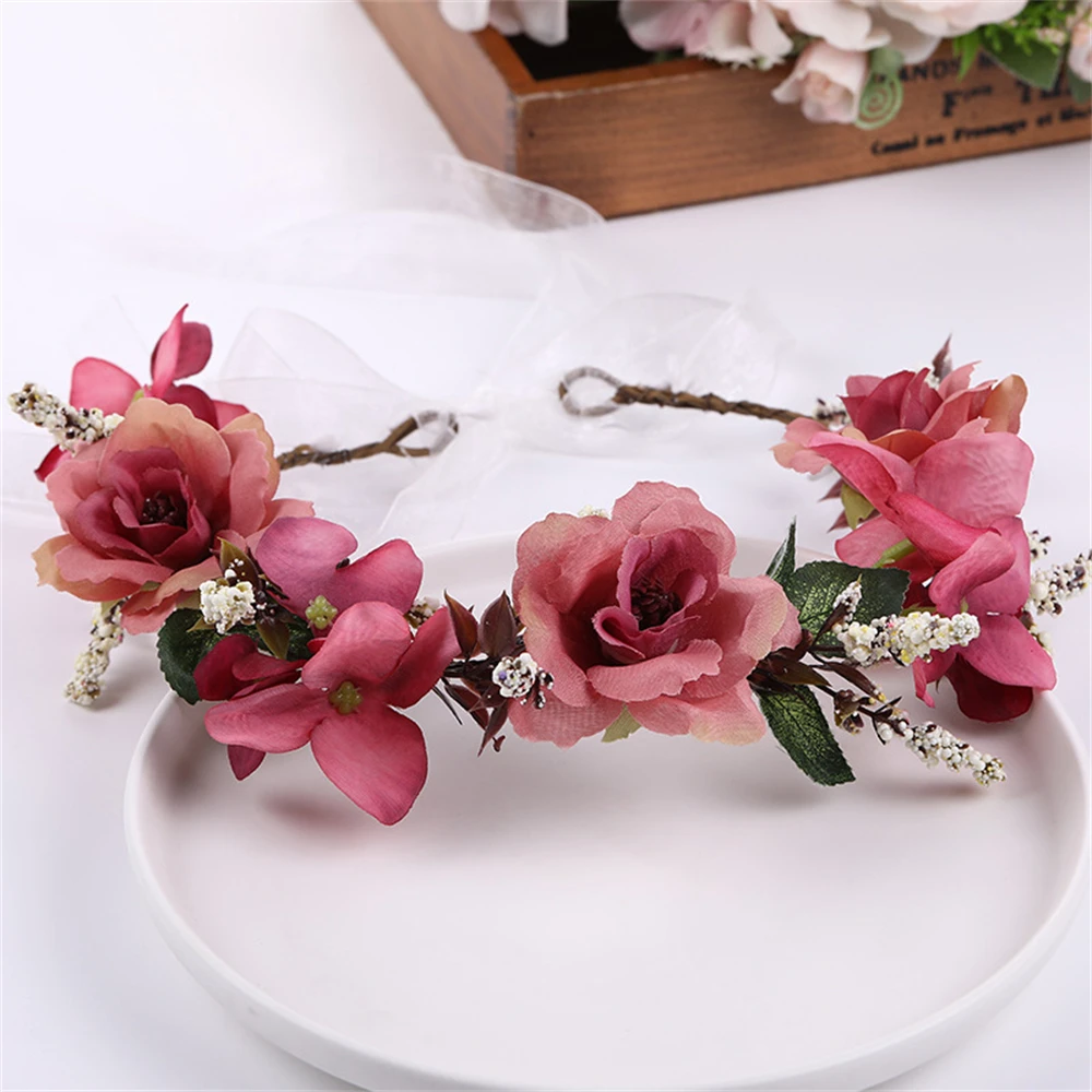 Women Flower Garland Wedding Floral Headband Hair Accessories Brid Tiara Princess Wreath Girls Hair Flower Crown Party Headdress