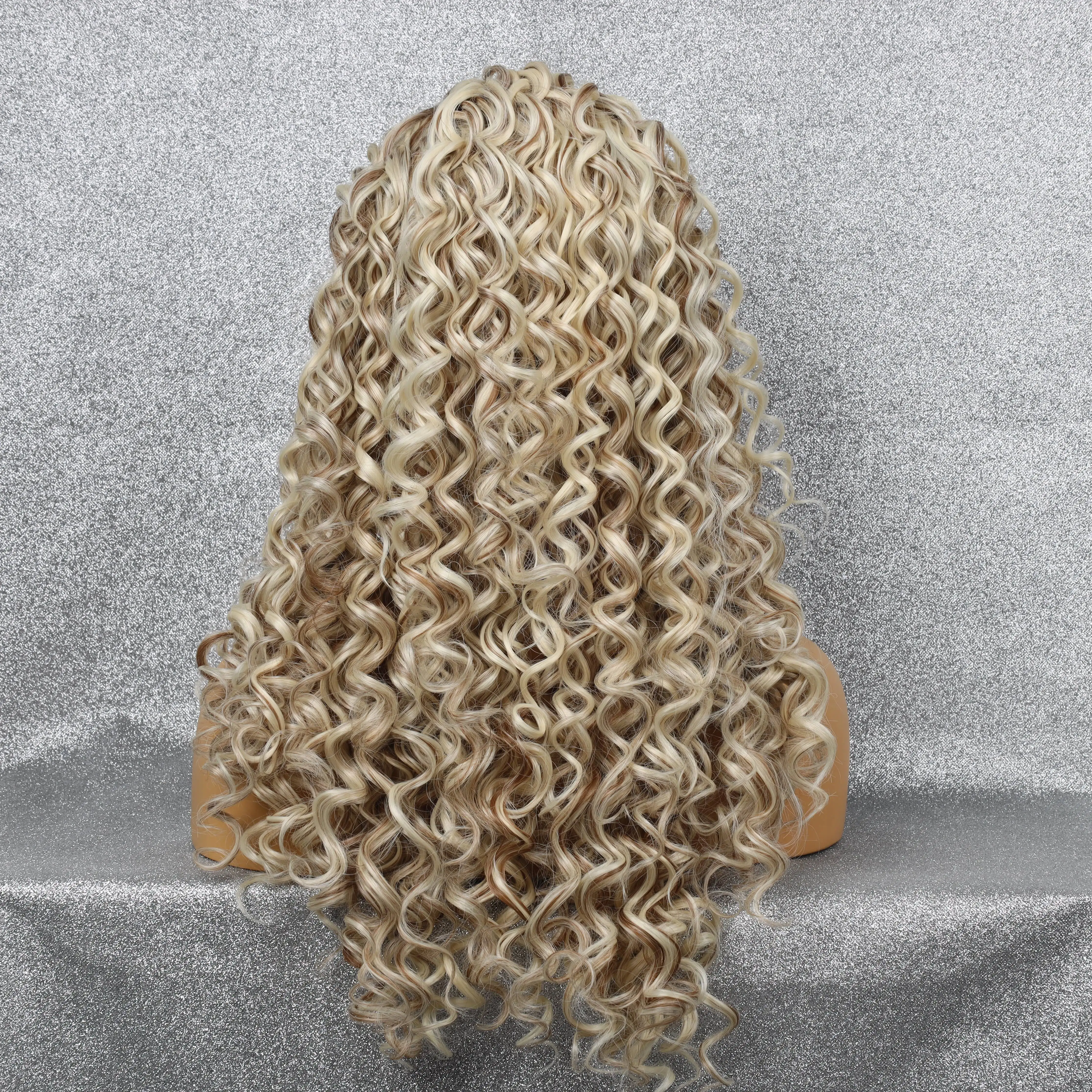 Front Lace Synthetic White Brown Spotted Curly Wig Mesh Cap Breathable Comfortable Lightweight Heat Resistant Cosplay Women Wig