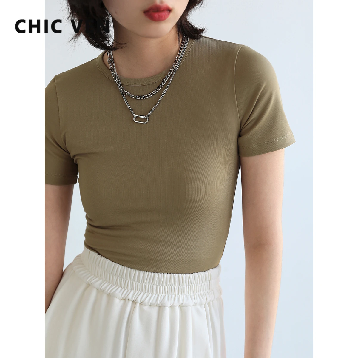 CHIC VEN Fashion T-shirt da donna coreana in cotone tinta unita Slim Casual T-shirt O collo manica corta donna Top donna estate 2021