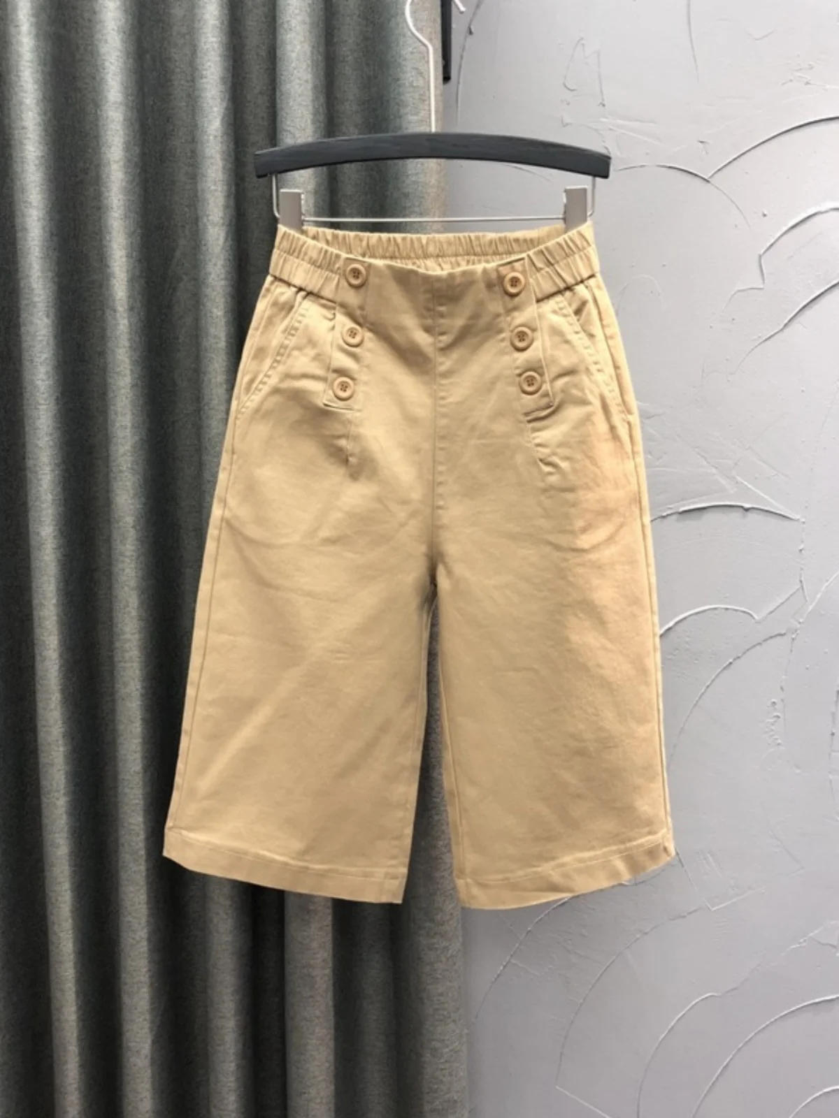 

High Waist Loose Fit Pure Cotton Seven-Foot Pants Women's Summer Casual Slimming Wide Leg Five-Sixth Length Mid-Pants