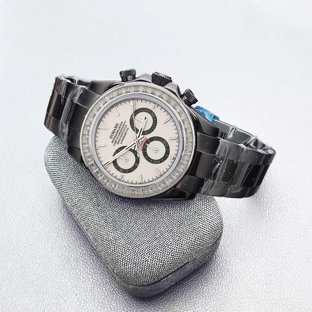 남자 4130 시계 사파이어 유리 보석 블랙 자동 기계식 시계 39.3mm 4130 무브먼트 크로노 그래프 시계 방수 10ATM