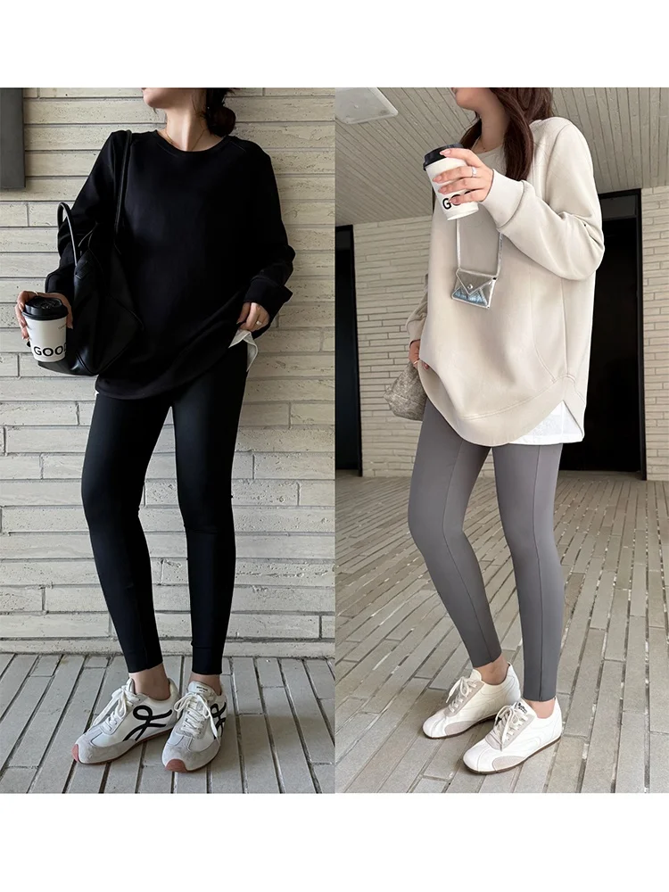 

plus Size Women's Slim Fit Sharkskin Pants Casual Wear Outerwear for Plump Sisters Comfortable Elastic Waist Nylon Spandex