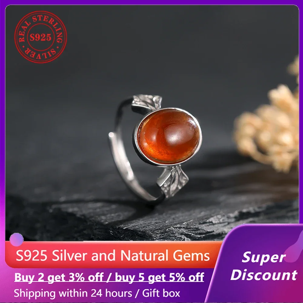 

Luxury 925 sterling silver crystal ring set with 10 * 12mm natural orange garnet women's ring, wedding jewelry size adjustable