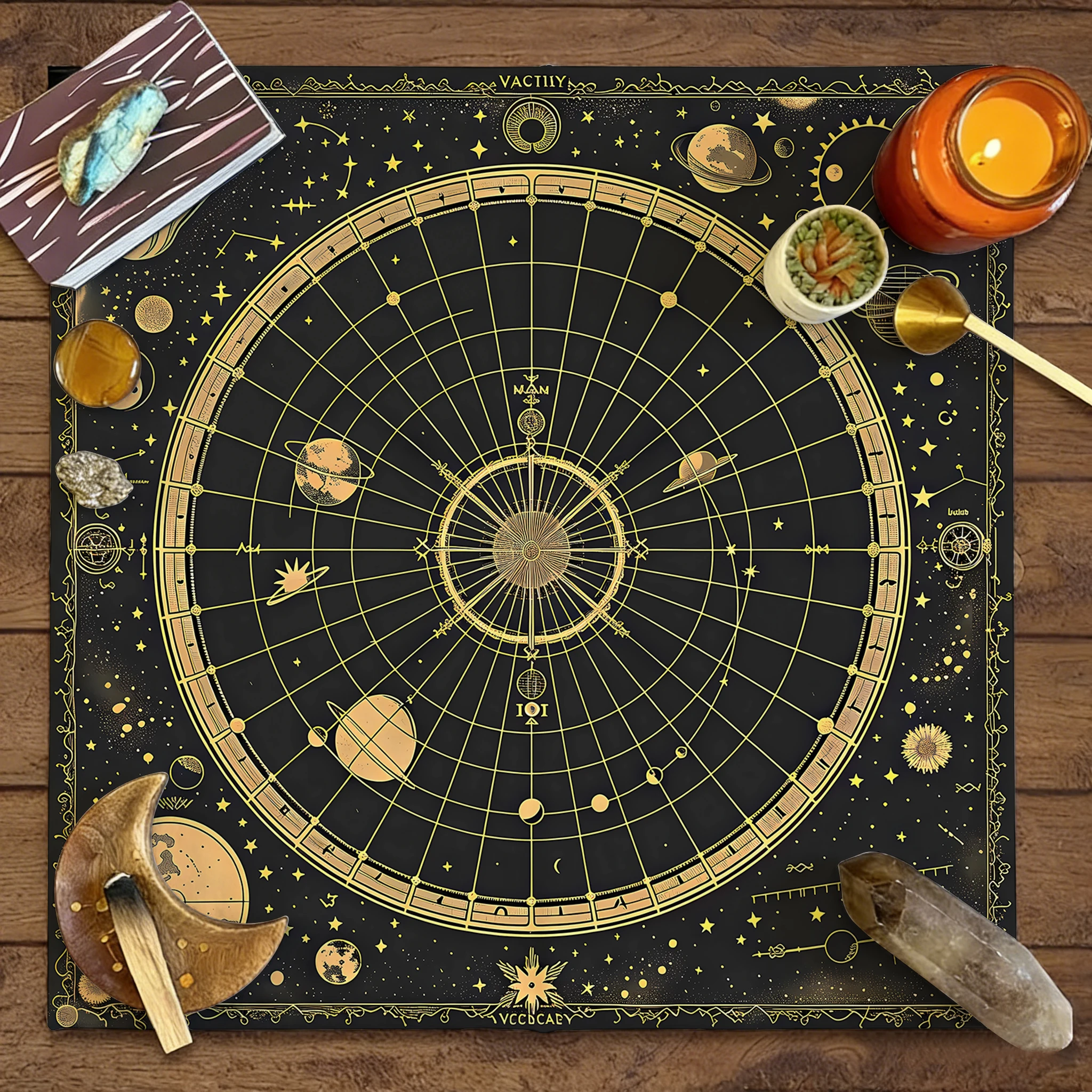 1pc Tarot Card Tablecloth, Zodiac Signs -12 Constellation Divination Altar Cloth, Suitable for Parties, Outdoor Activities