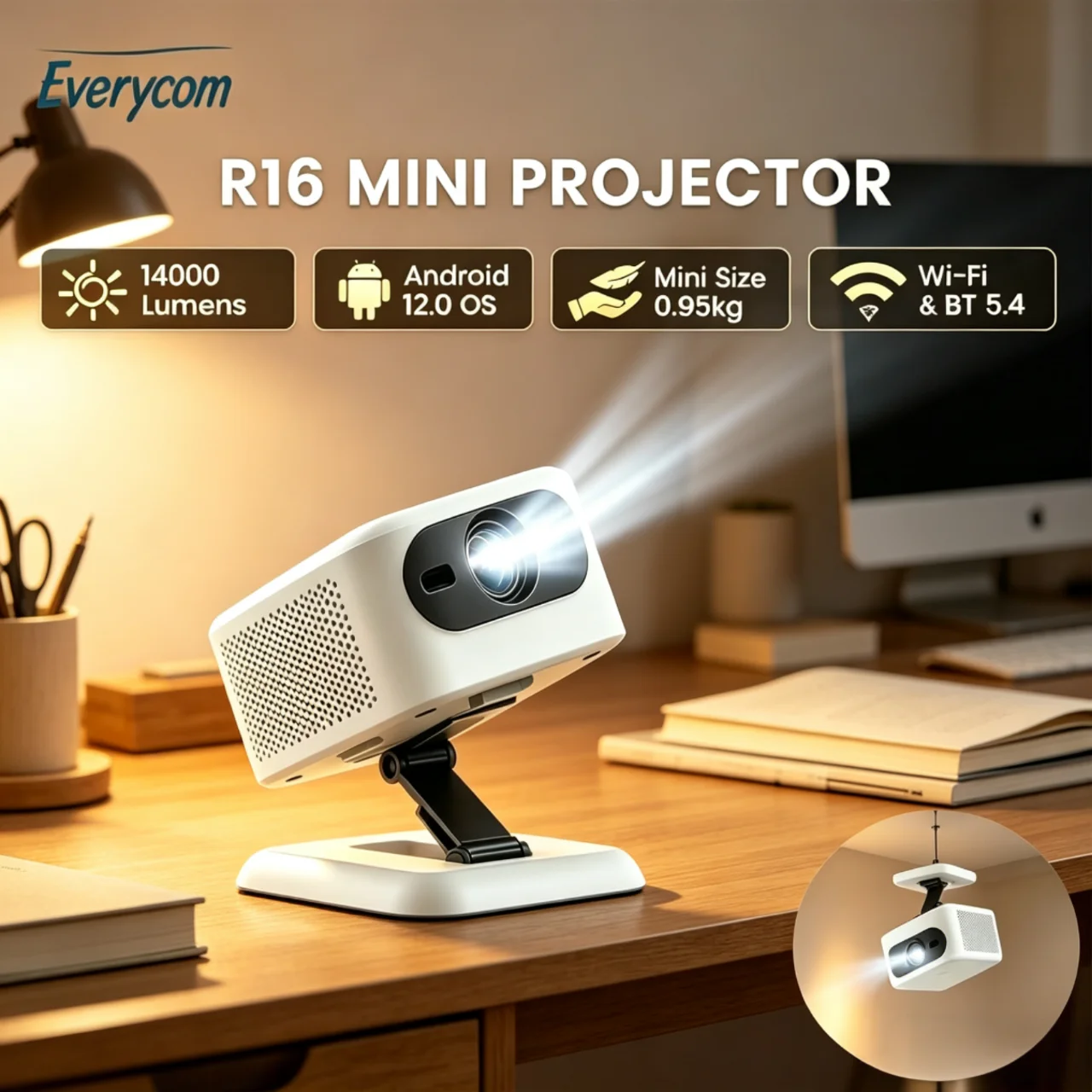 

Everycom R16 mini projector Android version LED light source 14000 lumens automatic trapezoidal correction home theater