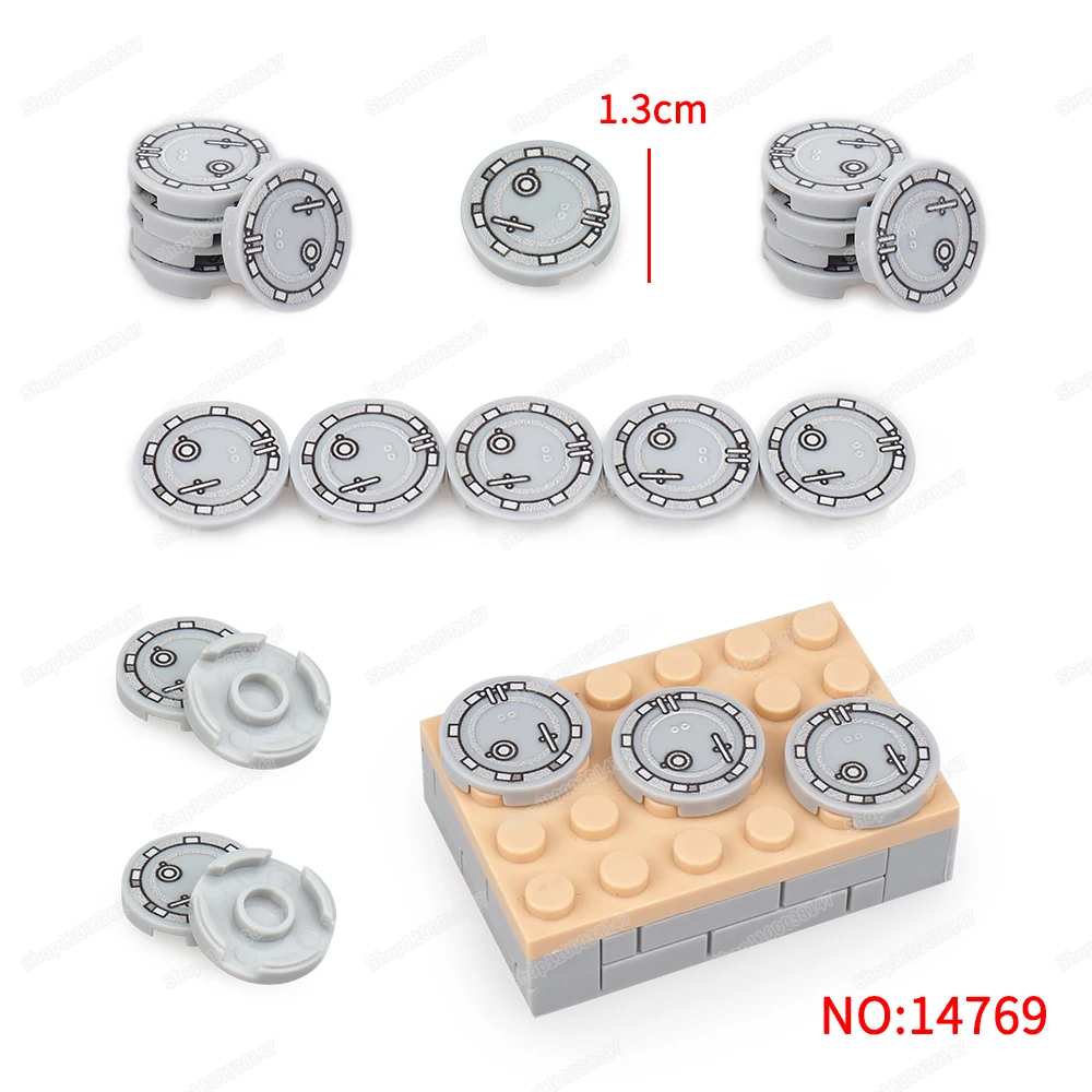 14769 Iron Round Cover Printed Pattern Building Block 2x2 Tiles Moc Figures Equipment Scene Accessories Model Parts Gift Diy Toy