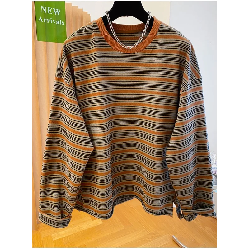 الرجعية مقنعين البلوز المرأة طويلة الأكمام جديد فضفاض البلوز جولة الرقبة أعلى كبير الخريف