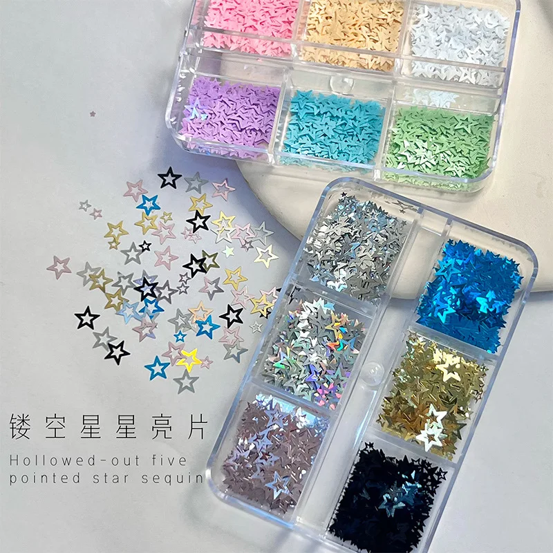 Colorful Hollow Out Star Glitter Nail Accessories Ultra-thin Color Mixed Size Star Wearing Nail Decorations