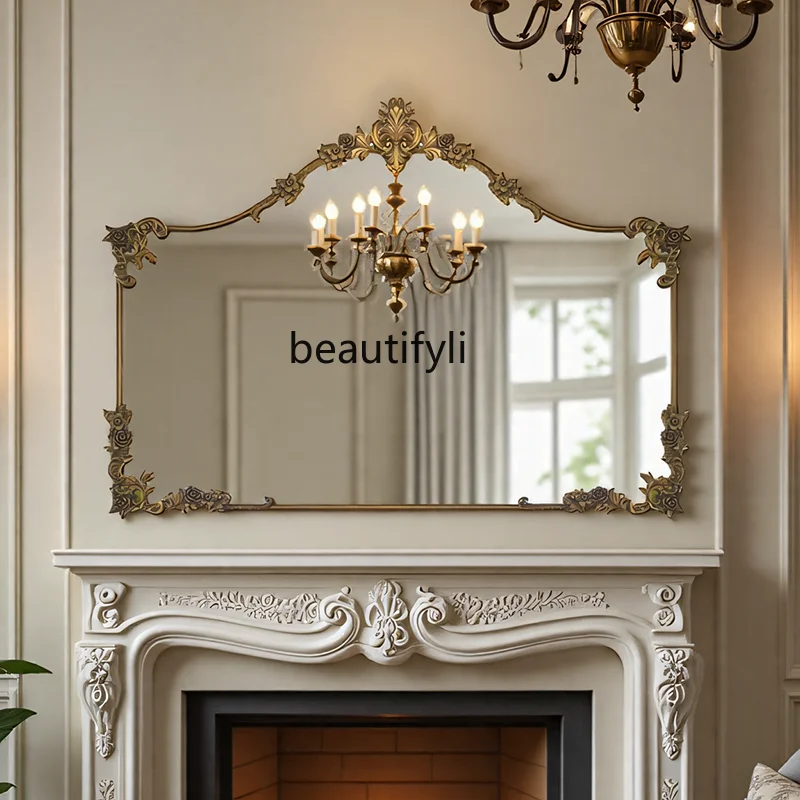 

French bathroom mirror carved wall hanging smart makeup mirror retro porch fireplace decorative mirror
