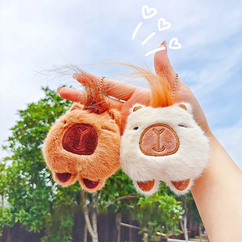 Squeaking Kapibala Plush Toy Cartoon Capybara Pendant Soft Stuffed Doll Keychain Car Key Ring Backpack Bag Decor