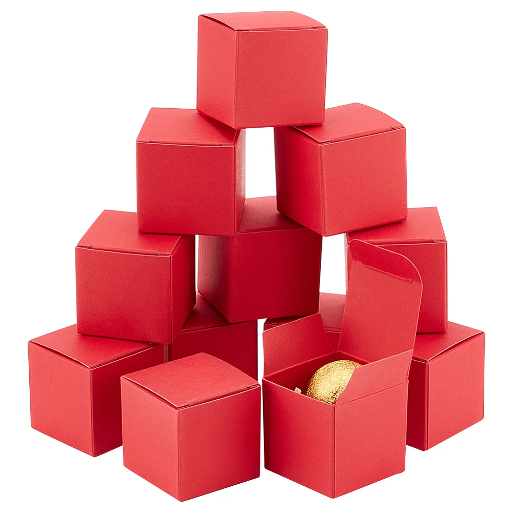 

10Pcs Kraft Paper Cardboard Jewelry Gift Boxes Square Red Box: 4x4x4cm