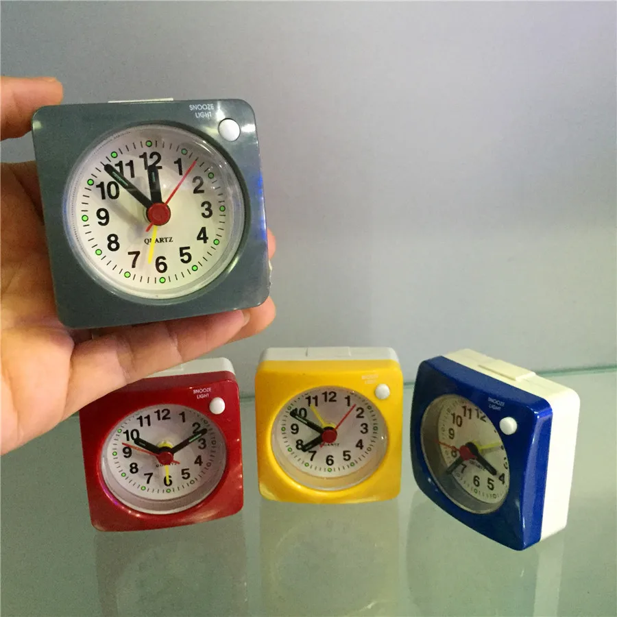No Noise Home LED Bedside Square Analog Light Plastic Mini Non Despertador Alarm Clock Portable Ticking Quartz Decor Travel